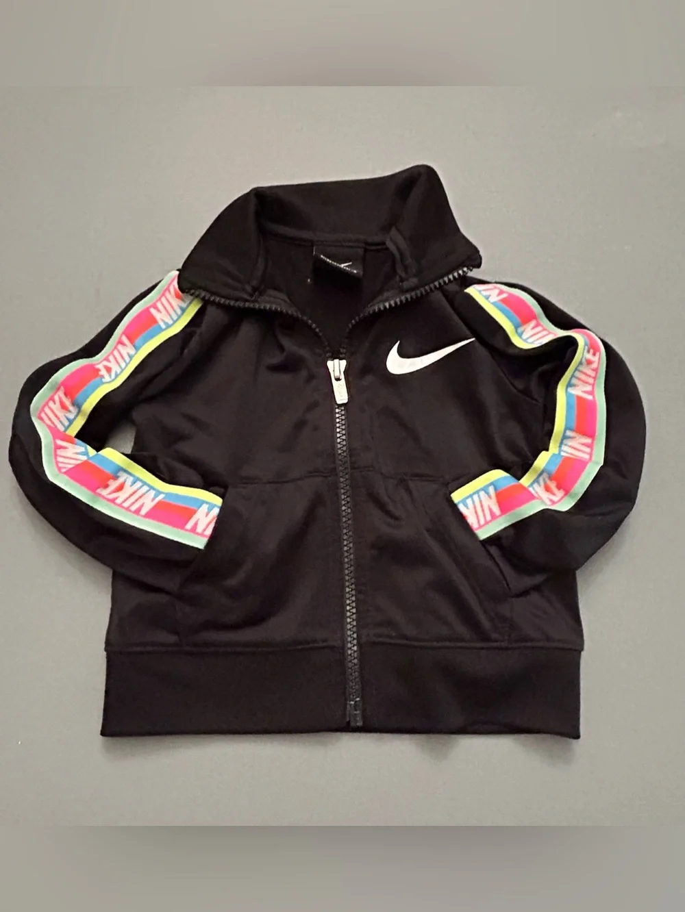 Nike Kids Black Jacket‎ with White Swoosh and Colorful Nike